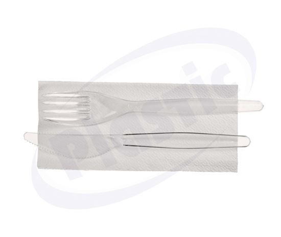 Picture of Transparent fork set, knife, napkin. 10x100 pcs / PACK ST