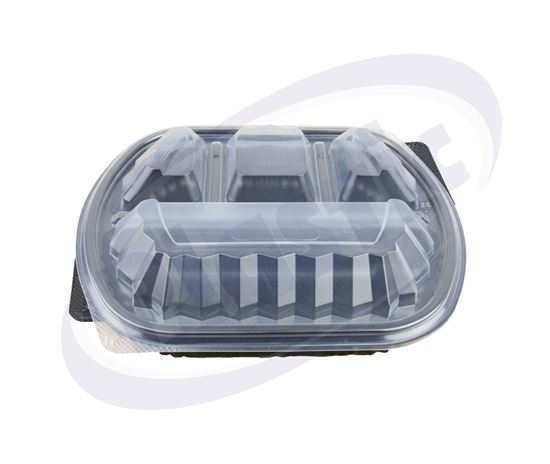 Picture of Rectangular box 4 compartments BLACK with lid PP 200/240 mm. 250 pcs./box OZ